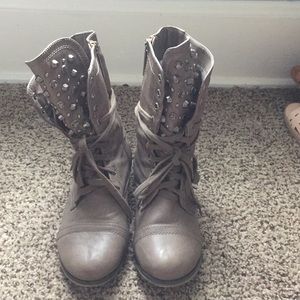Rhinestone taupe combat boots
